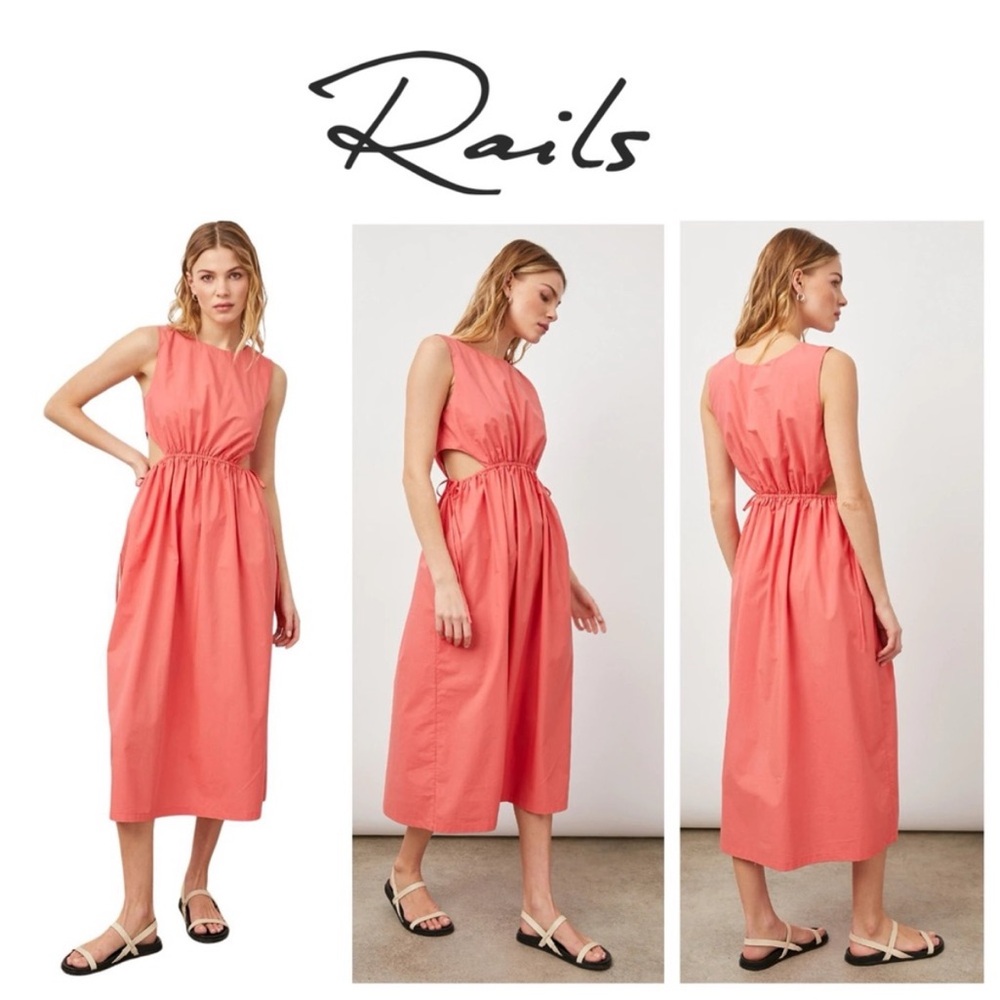 NWOT Rails Yvette Cotton Poplin Midi Dress With Side Cut Outs- Spiced Coral